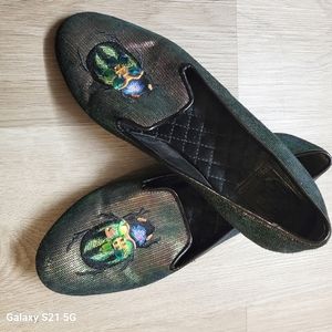 Tory Burch Green Embroidered Flats